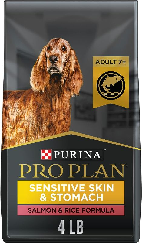 Photo 1 of Purina Pro Plan Sensitive Skin & Stomach Dog Food, Dry Dog Food for SENIOR Dogs Adult 7+ Salmon & Rice Formula - 4 lb. Bag