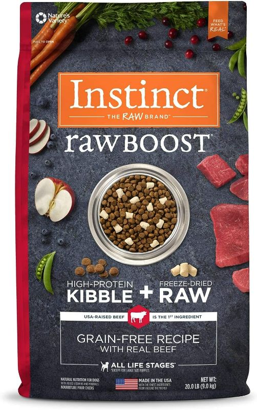 Photo 1 of Instinct Raw Boost Grain Free Dry Dog Food, High Protein Real Beef Kibble + Freeze Dried Raw Dog Food, 20 lb. Bag
