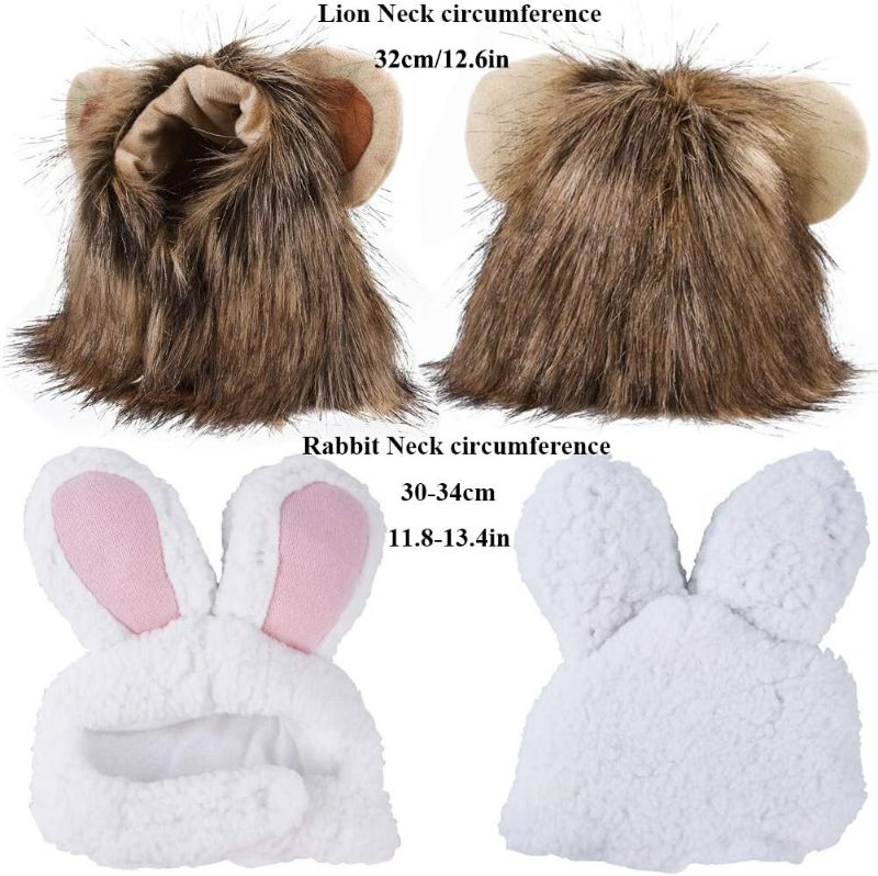 Photo 2 of 2 Pack Lion Mane Wig Costume for Cat Costume Bunny Rabbit Hat Headwear with Ears Pet Cosplay Dress up Halloween Party Costume Accessories for Cats & Small Dogs