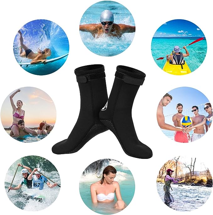 Photo 2 of Oumers Neoprene Socks, 3MM Diving Wetsuits Sock for Water Sports, Thermal Beach Sock Anti Slip Socks for Men Women Teenager