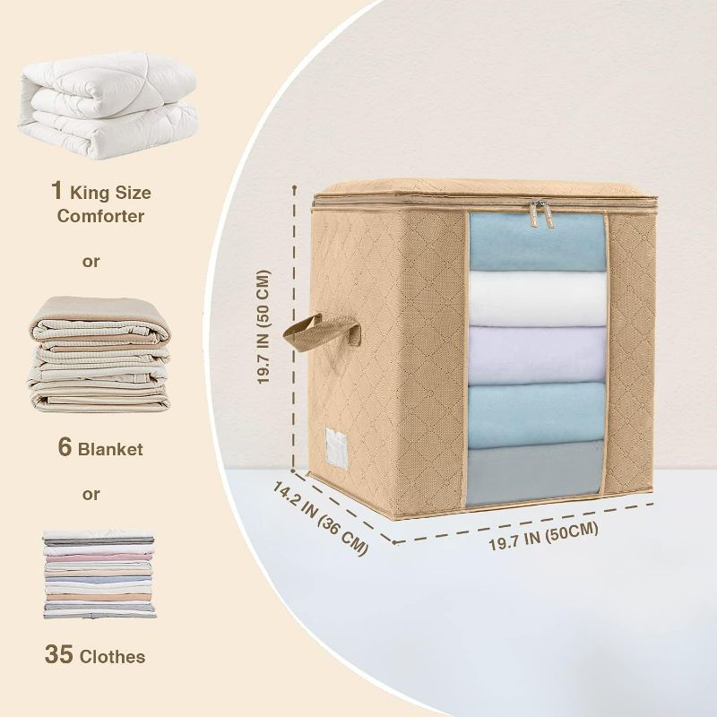 Photo 2 of Odorless Clothes Storage Bag-Large Closet Organizers and Storage Bags for Comforters Blankets Bedding, Foldable with Reinforced Handles, Full Access Sturdy Zipper, Viewing Window, 3 Pack, Beige