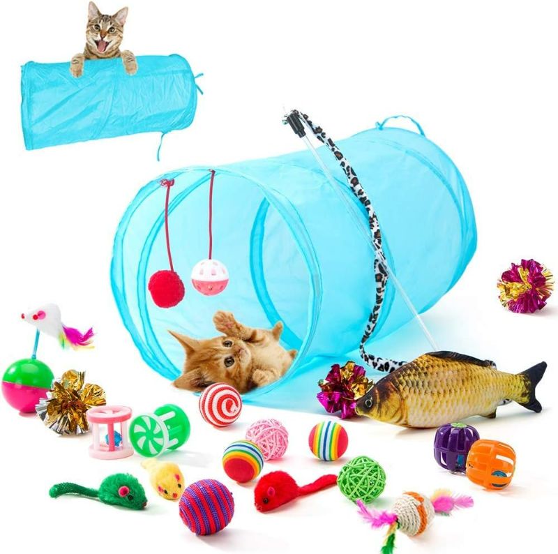 Photo 1 of HIPIPET 21PCS Cat Toys Interactive Kitten Toys Assortments Tunnel Balls Fish Feather Teaser Wand Mice