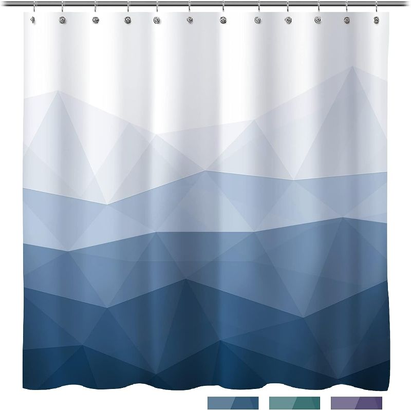 Photo 1 of Accnicc Blue Fabric Shower Curtain Set, Navy Ombre Geometric Mountain Cloth Bathroom Curtain, Modern Decorative Bath Curtain (Blue, 72'' × 72'')