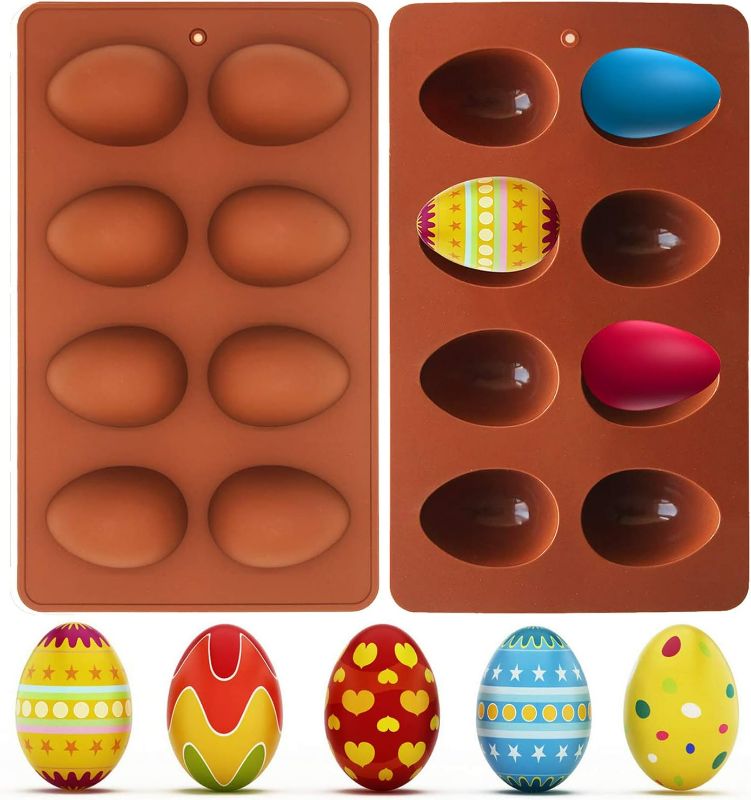 Photo 1 of 2 Pack Easter Egg Silicone Mold 8-Cavity Chocolate Candy Molds for Cake Decorating, Egg Shaped Baking Mould for Soap Making, Truffles Chocolate, Candy, Jelly, Desserts, Ice Tray Backing Set