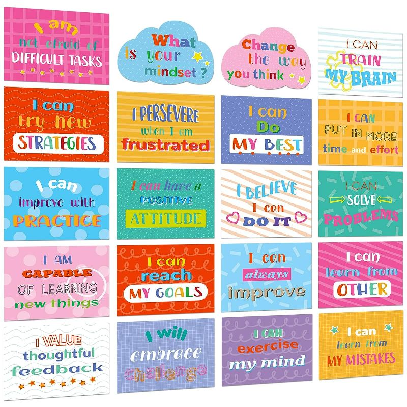 Photo 1 of 2 pack Growth Mindset Posters Bulletin Board Decorations, 20 Pcs Positive Sayings for Poster Board Classroom Decorations, What is Your Mindset Classroom Decor Set, Motivational Quotes Teacher Supplies