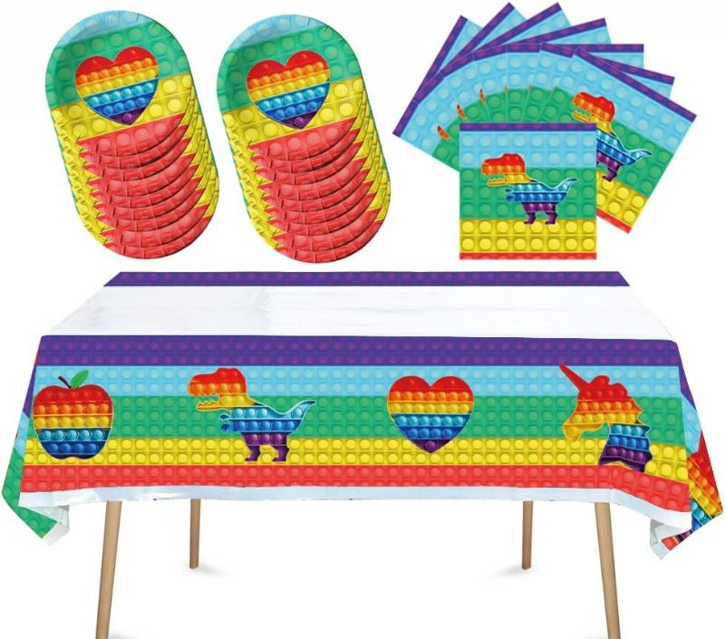 Photo 1 of 41pcs Pop Party Supplies ,Include 20 Plates, 20 Napkin and 1pcs Tablecloth,Used for Pop Birthday Party Decoration