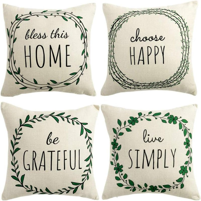 Photo 1 of WLNUI Summer Pillow Covers 18x18 Inch Summer Home Decorations Set of 4 Green Wreath Decorative Throw Pillow Covers Cushion Case for Farmhouse Home Decor