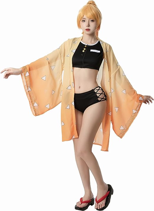 Photo 1 of mlsjdger Demon Slayer Cosplay Costume Kimetsu no Yaiba Bikini Swimsuit Anime Summer Suit Set Outfit XS girls