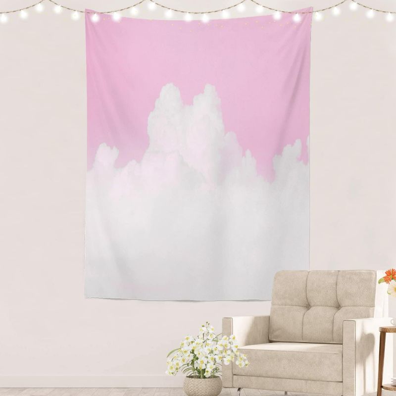 Photo 1 of Batmerry Pink Cloud Pastel Sky Tapestry, White Blue Love Rainbow Hippie Trippy Tapestry Wall Art Meditation Decor for Bedroom Living Room Dorm, 82.7 x 59.1 Inches