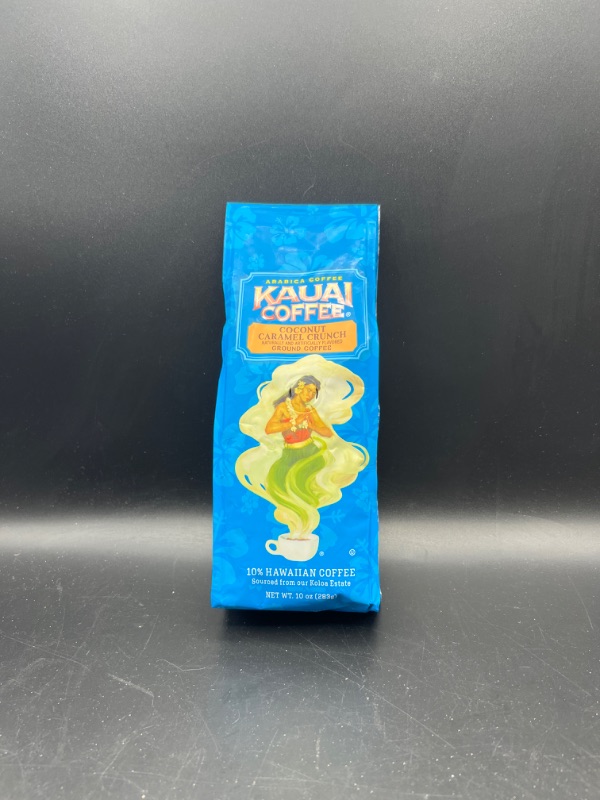 Photo 2 of Kauai Hawaiian Ground Coffee, Coconut Caramel Crunch Flavor (10 Ounces) - 10% Hawaiian Coffee from Hawaii's Largest Coffee Grower - Bold, Rich Blend Coconut Caramel Crunch 10 Ounce (Pack of 1)