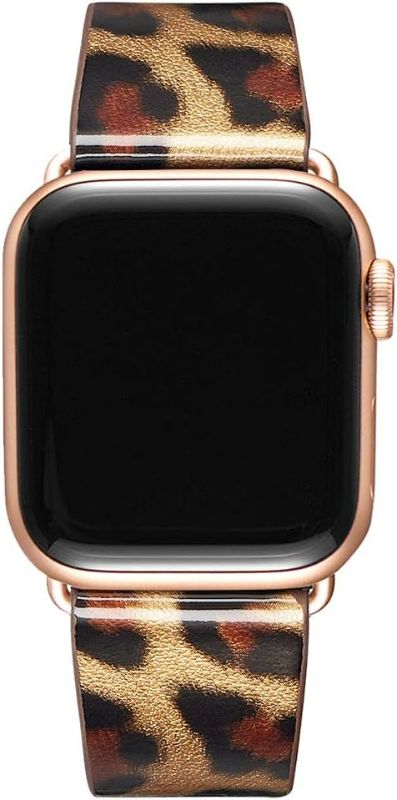Photo 2 of Bestig Band Compatible for Apple Watch 38mm , Genuine Leather Replacement Strap for iWatch Series 8 7 6 SE 5 4 3 2 1, Sports & Edition (Leopard Band+Rose Gold Connector)