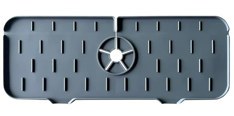 Photo 1 of Sink Splash Guard, Silicone Water Drain (Bathroom, Kitchen, RV, etc.) (Grey) Gray