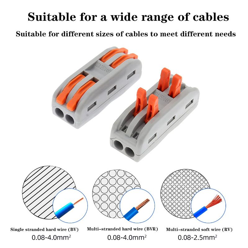 Photo 2 of Premium SPL-2 Lever-Nut Wire Connectors 2 Way 4 Port Conductor Compact Wire Connectors, Quick Compact Splice Wire Conductors Cable Clamp Terminal Block Spring Connector (SPL-2-20PCS)