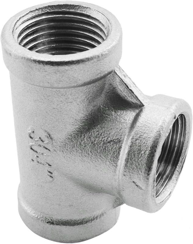 Photo 2 of  (3 Pcs) Heyous 304 Stainless Steel Female Threaded 3 Way Tee T Pipe Fitting NPT 1/2 Inch Threaded Connector