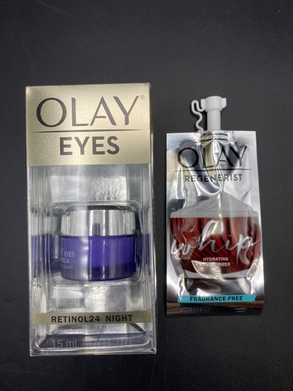 Photo 2 of Olay Regenerist Retinol 24 Night Eye Cream, 0.5oz + Whip Face Moisturizer Travel/Trial Size Bundle