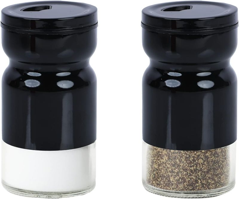 Photo 1 of Glass & Metal Salt and Pepper Shakers - Set of 2 Black