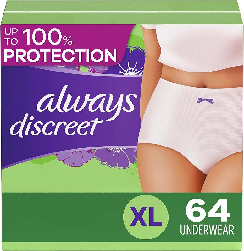 Photo 1 of Always Discreet Adult Incontinence Underwear for Women and Postpartum Underwear, XL, 64 CT, up to 100% Bladder Leak Protection

