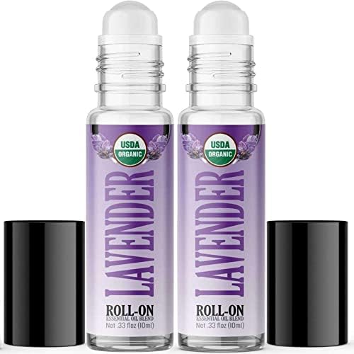 Photo 2 of Lavender Roll On (Organic 2 Pack) Essential Oil Rollerball Pre-diluted with Glass Roller Ball, Fractionated Coconut Oil for Aromatherapy, Kids, Children, Adults Topical Skin Application - 10ml Bottle
