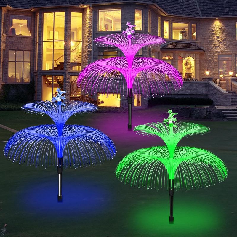Photo 1 of Solar Garden Lights, 7 Color Changing Jellyfish Solar Yard Lights, Outside Garden Solar Lights Decoration, Solar Lights Outdoor Waterproof Decorative for Garden Yard Patio Path Wedding Party (3 Pack)
