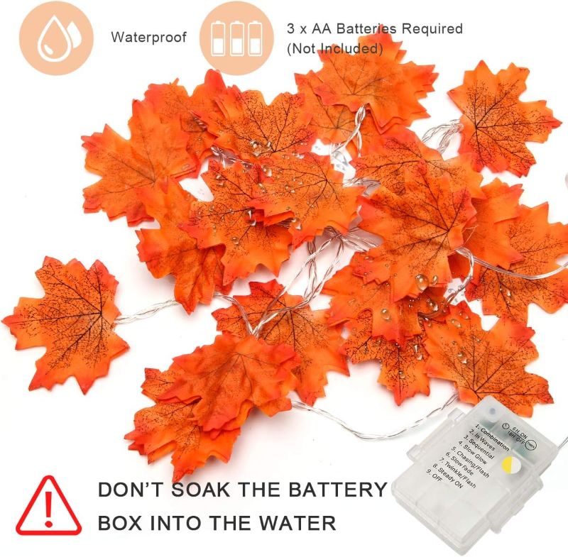 Photo 3 of Maple Leaves String Light, Fall Garland Lights with Remote Control, Waterproof Battery Operated with 8 Modes for Home Indoor Outdoor
