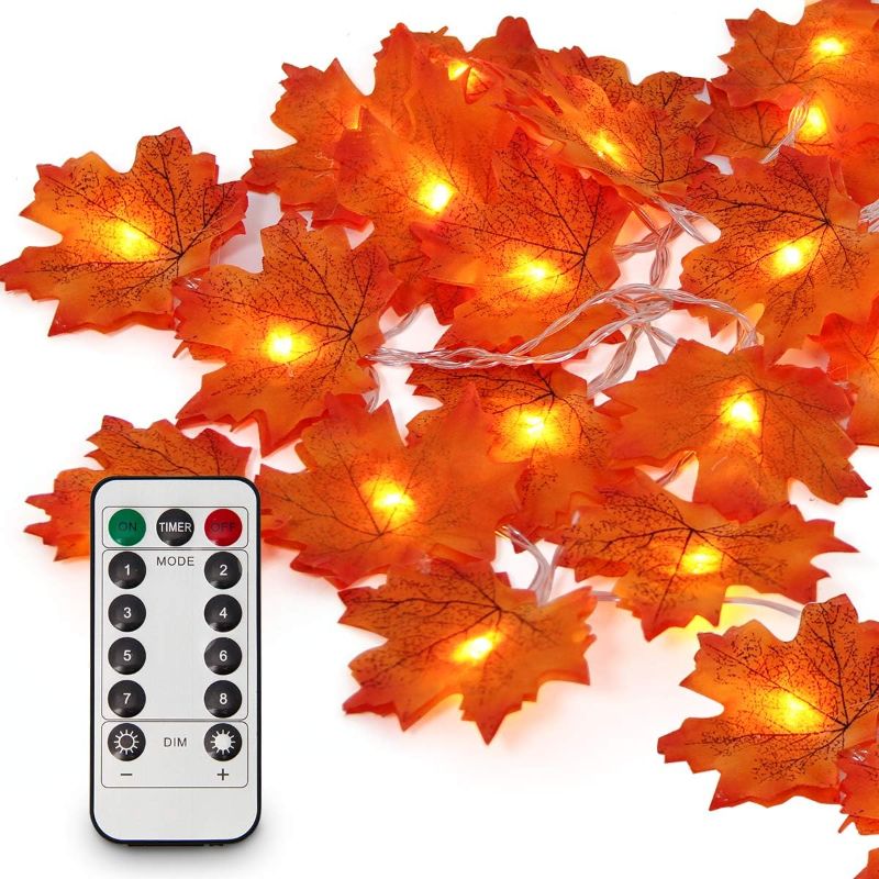 Photo 1 of Maple Leaves String Light, Fall Garland Lights with Remote Control, Waterproof Battery Operated with 8 Modes for Home Indoor Outdoor

