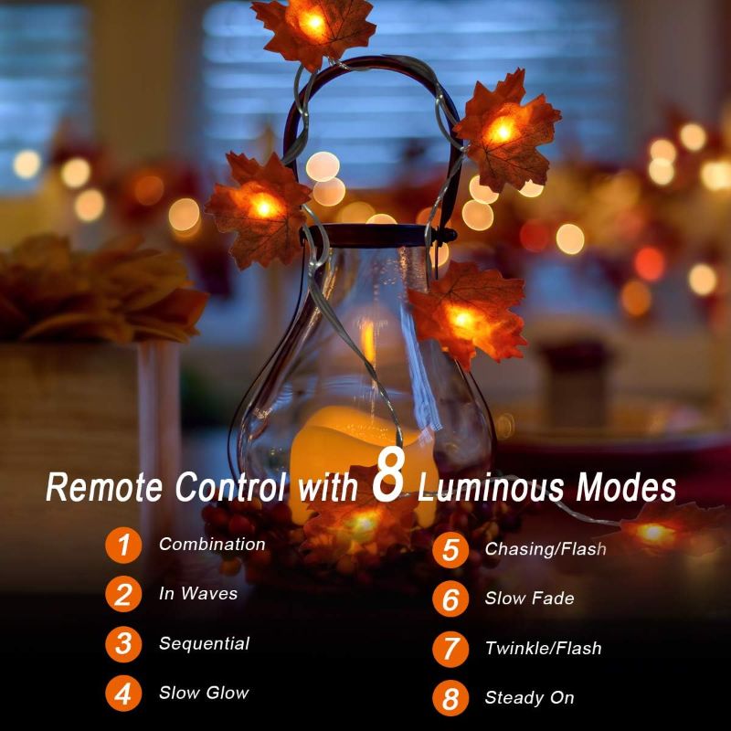 Photo 2 of Maple Leaves String Light, Fall Garland Lights with Remote Control, Waterproof Battery Operated with 8 Modes for Home Indoor Outdoor
