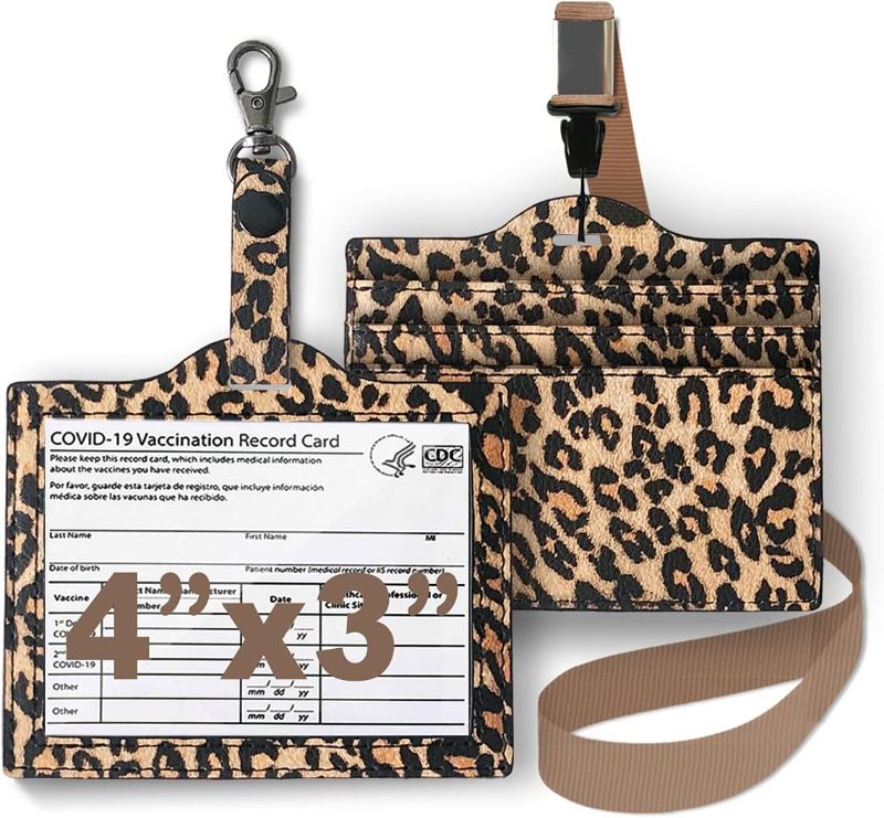 Photo 1 of 2 Pack Vaccine Card Protector Leather CDC Vaccination Card Holder 4x3 Vaccine Card Case Immunization Card Holder Wallet with Keychain Lanyard (Leopard/ Sunflower) NEW
