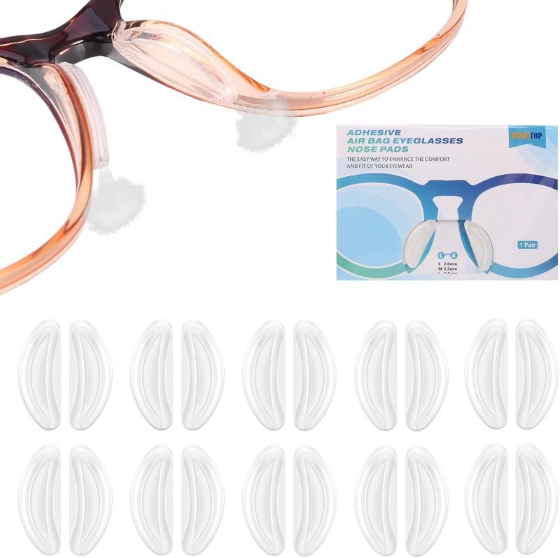 Photo 1 of SMARTTOP 2.5mm Eyeglasses Air Bag Stick on Silicone Nose Pads-Upgrade 10Pairs Eyeglasses Nose Pads for Plastic Frame-for Sunglasses Anti-Slip-Glasses Repair Kits for Man and Women(10PAIRS CrystalADXCO 144 Pieces Transparent Putty Traceless Removable Stick