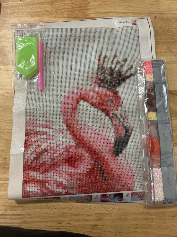 Photo 2 of 5D Diamond Painting Kits,Pink Crown Flamingo Picture Full Drill Rhinestone Color with Diamonds Family Home Wall Decor and DIY