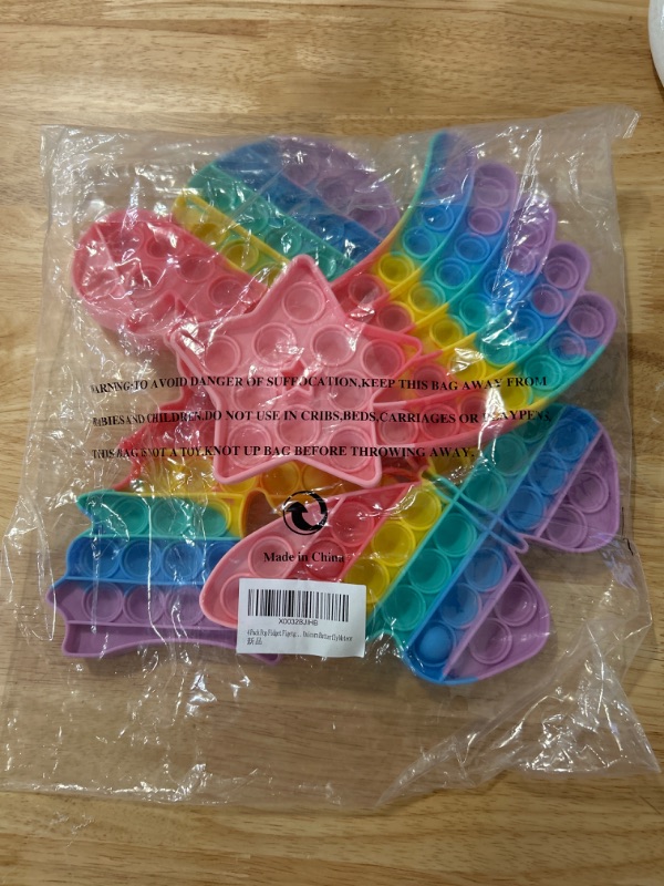 Photo 2 of 4 Pack Pop Sensory Toy Cheap Popper Set Stress Bubble Silicone Gift Special Need Kid Boy Girl Teen Adult Friend ADHD Rainbow Unicorn Butterfly Meteor Rainbow Butterfly