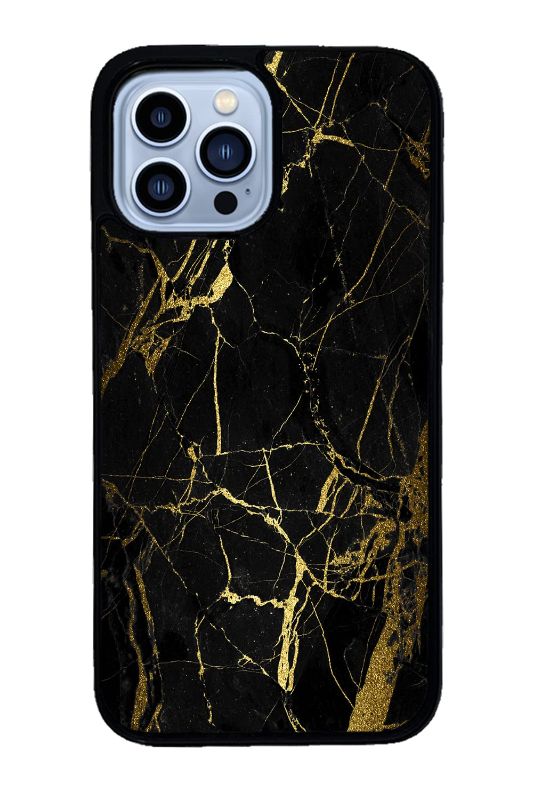 Photo 1 of Black and Gold Marble Apple iPhone Black Rubber Phone Case Compatible with iPhone 14 Pro Max, Pro, Max, iPhone 13 Pro Max Mini, 12 Pro Max Mini, 11