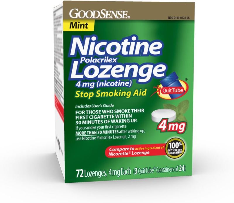 Photo 1 of GoodSense Nicotine Polacrilex Lozenge 4 mg (nicotine), Mint Flavor, Stop Smoking Aid; quit smoking with nicotine lozenge, 72 Count