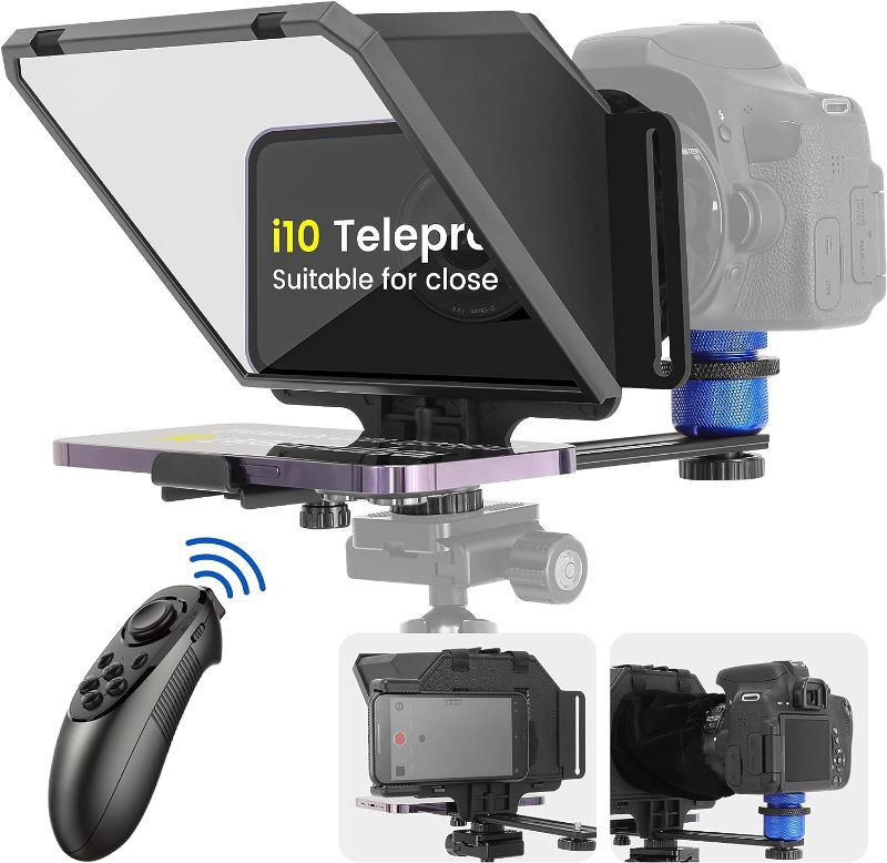 Photo 1 of 7.7 inch Phone Teleprompter Kit W/Bluetooth Remote Control and Tempered Optical Glass for Smartphone/DSLR/DV Camcorder, iOS/Android Compatible S-Teleprompter App
