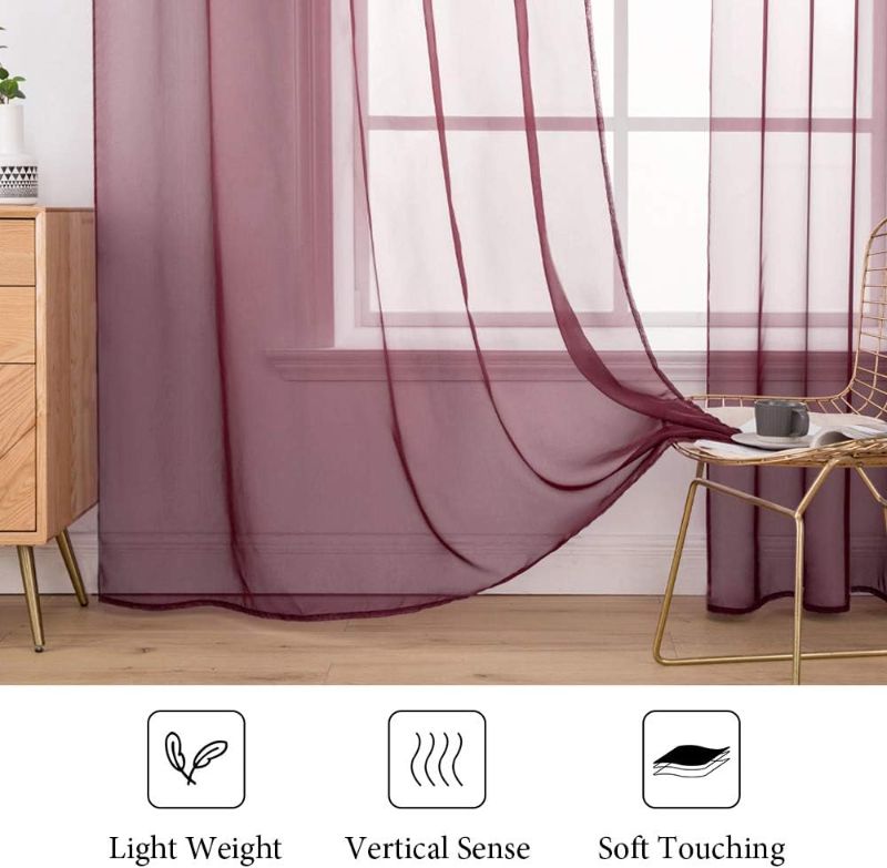 Photo 4 of VIVICORP 2 Panels Solid Color Sheer Window Curtains Elegant Window Voile Panels/Drapes/Treatment for Bedroom Living Room (54X108 Inches Wine Red)
