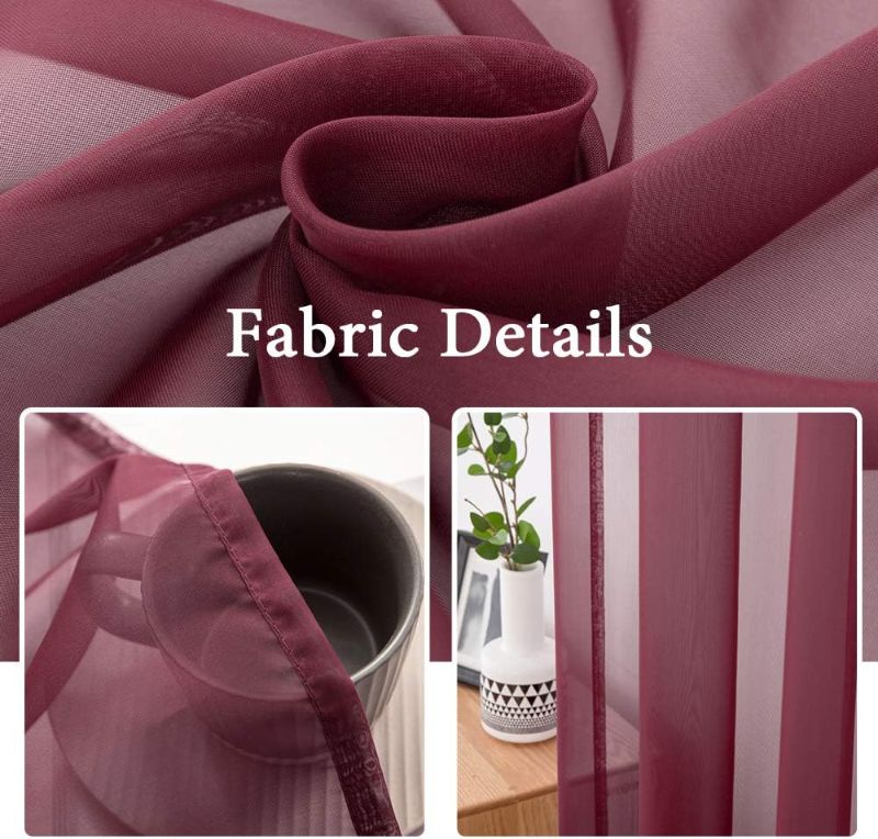 Photo 3 of VIVICORP 2 Panels Solid Color Sheer Window Curtains Elegant Window Voile Panels/Drapes/Treatment for Bedroom Living Room (54X108 Inches Wine Red)
