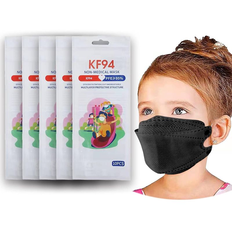 Photo 1 of 40 PCS Black Disposable Face Masks for Kids, KF94 Masks, 4 Layer Face Masks, Colorful Face Mask, Printed Nose Wire- 4 pack of 10