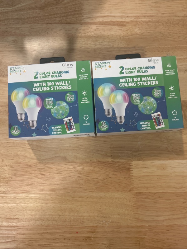 Photo 1 of (2 Pack) 2 Color Changing Light Bulbs Bonus 100 Glow In The Dark Stickers