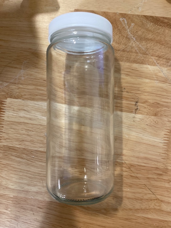 Photo 1 of Clear Straight-Sided Glass Jars White Plastic Cap