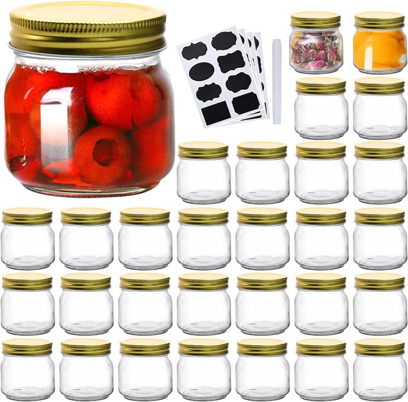 Photo 1 of Accguan Mason Jars, glass jar 8OZ With Regular Lids and Bands(Golden), Ideal for Jam, Honey, Wedding Favors, Shower Favors, 30 PACK