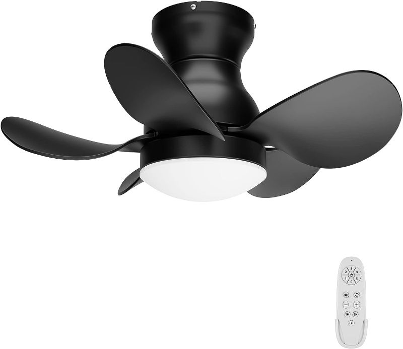 Photo 1 of Regair Ceiling Fans with Lights, DC Motor 22 inch Low Profile Ceiling Fans with Remote Control, Reversible Blades Small Black Flush Mount Ceiling Fan for Kitchen Bedroom Dining Room Living Room