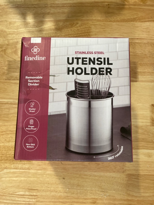 Photo 2 of Extra-Large Stainless Steel Kitchen Utensil Holder - 360° Rotating Utensil Caddy - Weighted Base for Stability - Utensil Crock With Removable Divider for Easy Cleaning - Countertop Utensil Organizer