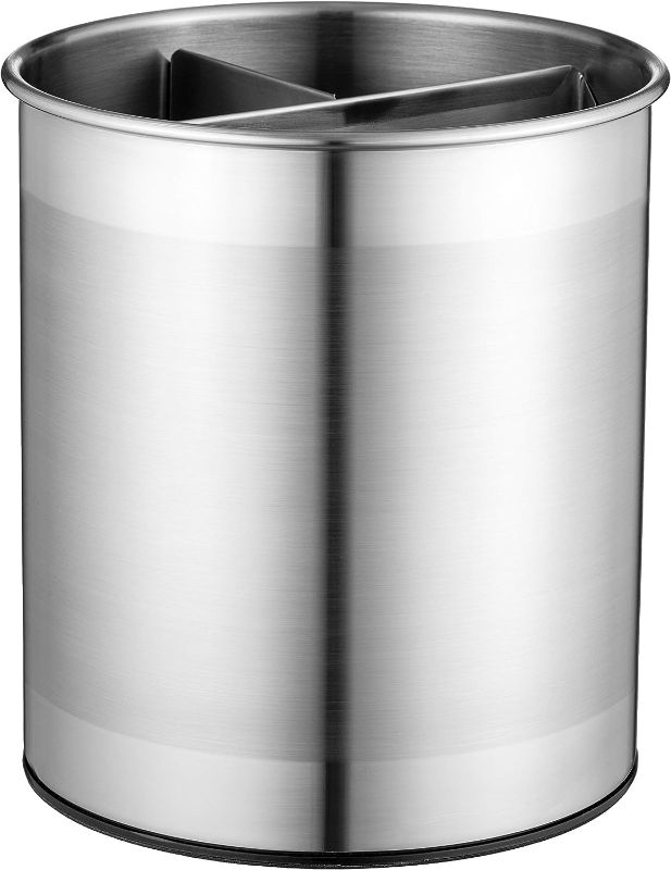 Photo 1 of Extra-Large Stainless Steel Kitchen Utensil Holder - 360° Rotating Utensil Caddy - Weighted Base for Stability - Utensil Crock With Removable Divider for Easy Cleaning - Countertop Utensil Organizer