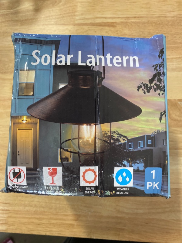 Photo 2 of Solar Lantern Outdoor Hanging Light Metal Solar Lamp with Warm White Edison Bulb Design for Garden Yard Patio Proch Decor(Black)