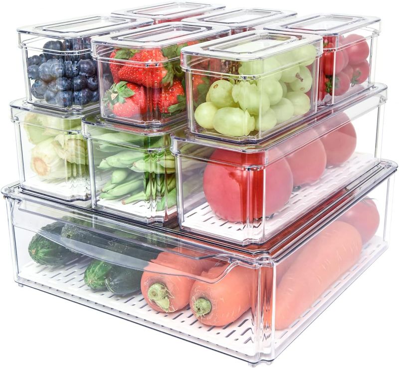 Photo 1 of Pomeat 10 Pack Fridge Organizer, Stackable Refrigerator Organizer Bins with Lids, BPA-Free Produce Fruit Storage Containers for Storage Clear for Food, Drinks, Vegetable Storage