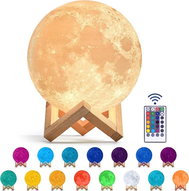 Photo 1 of Mind-Glowing Moon Lamp - 3D Moon Night Light for Kids Bedroom - 16 Color LED Moon Ball for Space Decor - Magical Globe Nightlight with Stand, Touch/Remote - Cool Gifts for Girls & Boys (4.7 inch)