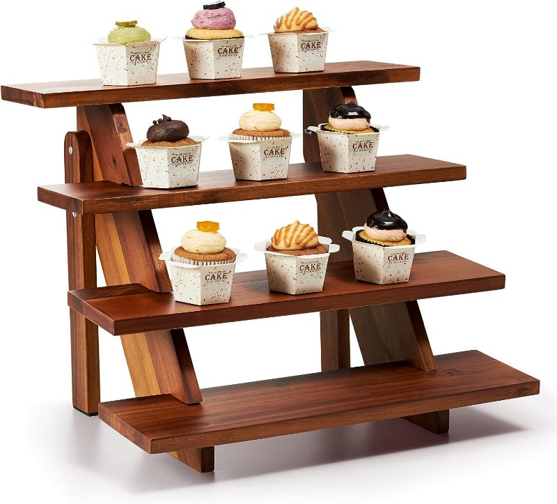 Photo 1 of Acacia Cupcake Display Stand - Display Stand for Vendors - Wood Cupcake Stands for Dessert - Wooden Display Shelves - Farmhouse Table Cake Stand for 24 Cupcakes Decorative