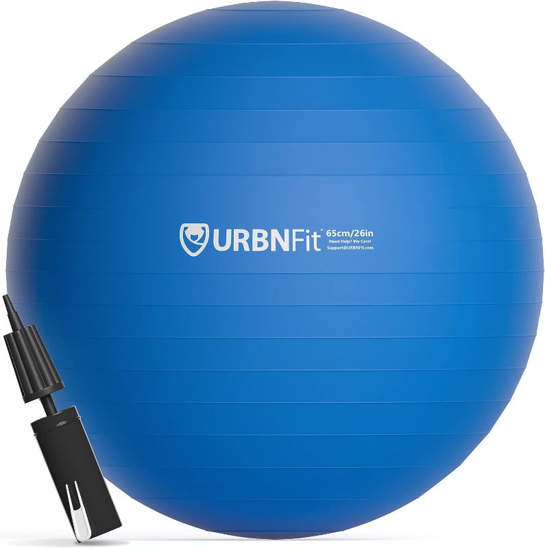 Photo 1 of URBNFit Exercise Ball - Yoga Ball for Workout Pregnancy Stability - AntiBurst Swiss Balance Ball w/ Pump - Fitness Ball Chair for Office, Home Gym (Blue)