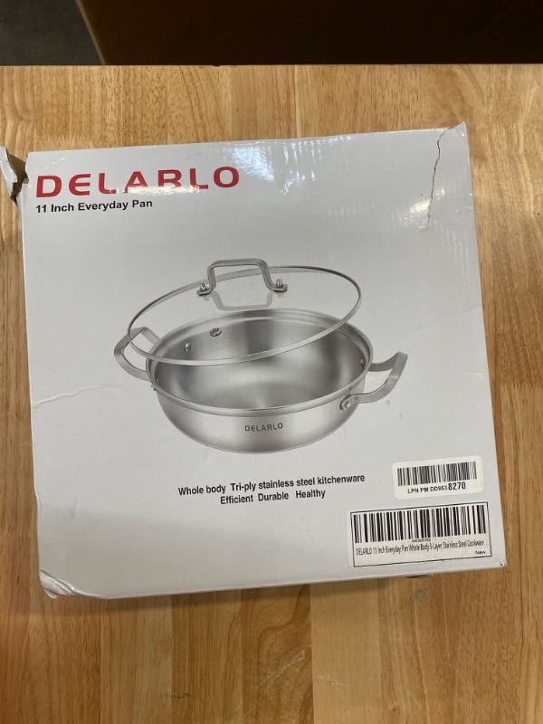 Photo 2 of Delarlo Tri-Ply Stainless Steel 11 inch Uncoated Cookware Everyday Pan with Glass Lid,kitchen everything pan, Chef's Pans,Induction Cooking Pot, Stock Pot