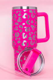 Photo 1 of Pink Cheetah Print Tumbler With Handle