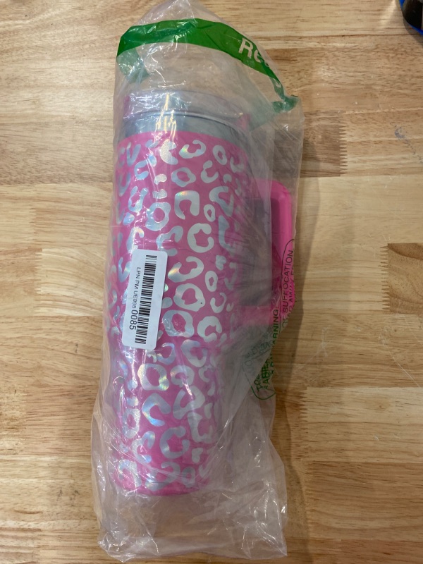 Photo 2 of Pink Cheetah Print Tumbler With Handle